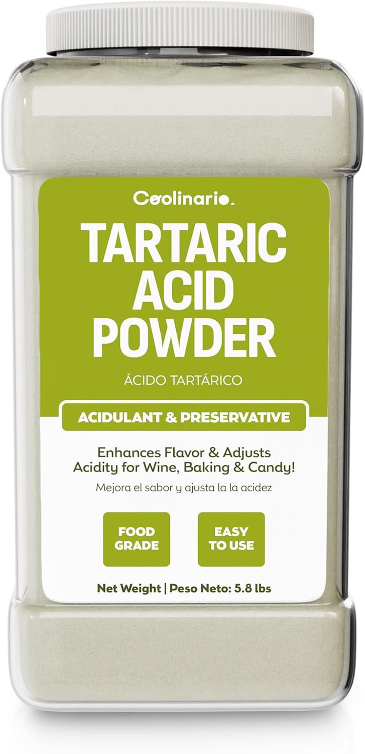 Coolinario Tartaric Acid Powder - 1 Gal (5.8 lbs) Food Grade Natural Acidulant for Wine, Baking & Candy | Enhances Flavor & Adjusts Acidity | Ideal for Cream of Tartar, Confections & pH Balancing