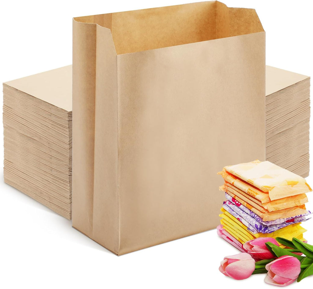 Tenceur 500 Pcs Waxed Sanitary Napkin Disposal Bags 7.5'' x 10'' x 3.5'' Kraft Feminine Hygiene Liner Bag Paper Bags for Commercial Business Personal Restroom Bathroom Janitorial Dispenser
