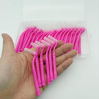 50 Pcs Interproximal Brush, Gum Interdental Brushes, L Angle Reusable Dental Cleaners Brushes,Disposable Oral Dental Hygiene Brush,Dental Toothpick Floss for Braces,Tooth Cleaning Tool (Pink)
