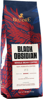 Blu Ore Black Obsidian Robusta Coffee Beans – Single Origin Vietnamese Whole Bean Coffee, Bold Strong Espresso Beans with Chocolate & Cacao Notes, High Caffeine, Medium Dark Roast