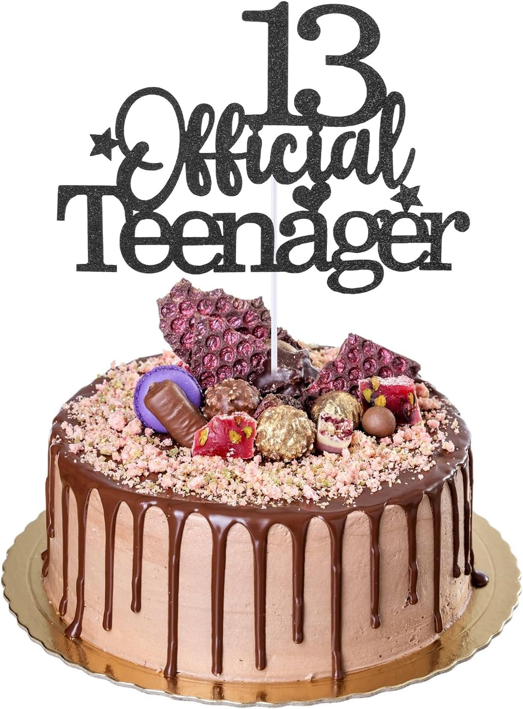 13th Official Teenager Cake Topper, Double Sides Glitter 13 Birthday Cake Pick Decorations Happy Birthday Party Supplies Decorations for Teen Boys Girls (Black)