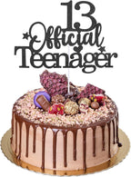 13th Official Teenager Cake Topper, Double Sides Glitter 13 Birthday Cake Pick Decorations Happy Birthday Party Supplies Decorations for Teen Boys Girls (Black)