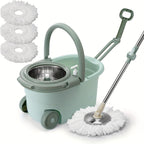 360° Spin Mop and Bucket System with Wringer - Includes 3 Microfiber Mop Refills & 50" Extended Handle for Floor Cleaning, Easy Squeeze, Efficient Home Cleaning Tool (Green)