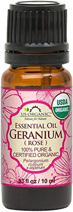 US Organic 100% Pure Rose Geranium Essential Oil (Sourced from South Africa) - USDA Certified Organic, Steam Distilled (10 ml)