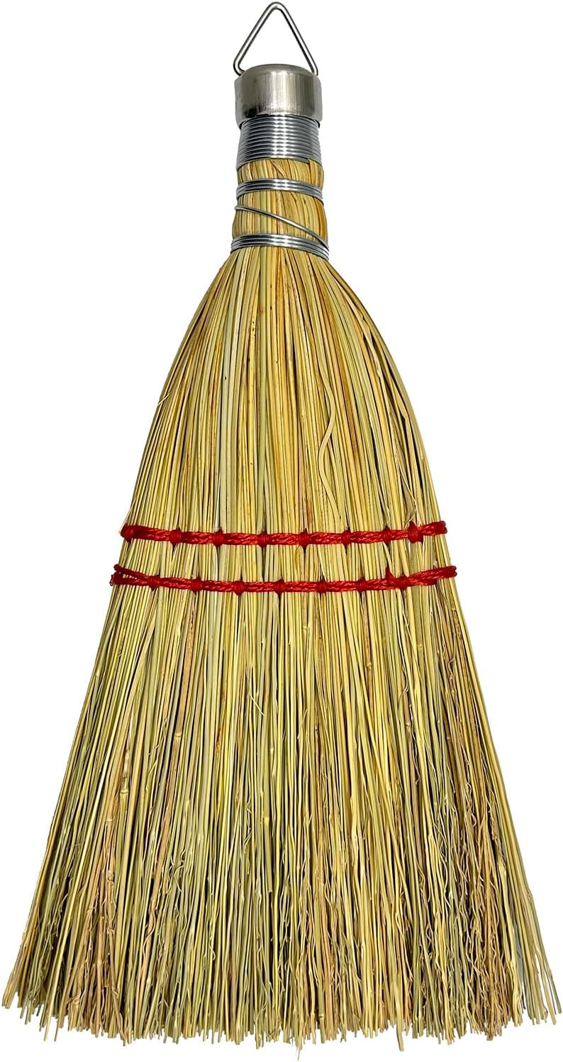 Handmade 12 Inch Mini Corn Broom Whisk Made of Natural Corn Broom Straw with a Solid Metal Hang Design for Indoor & Outdoor Use Car Porch Debris Halloween Dust Dirt Driveways Sidewalks