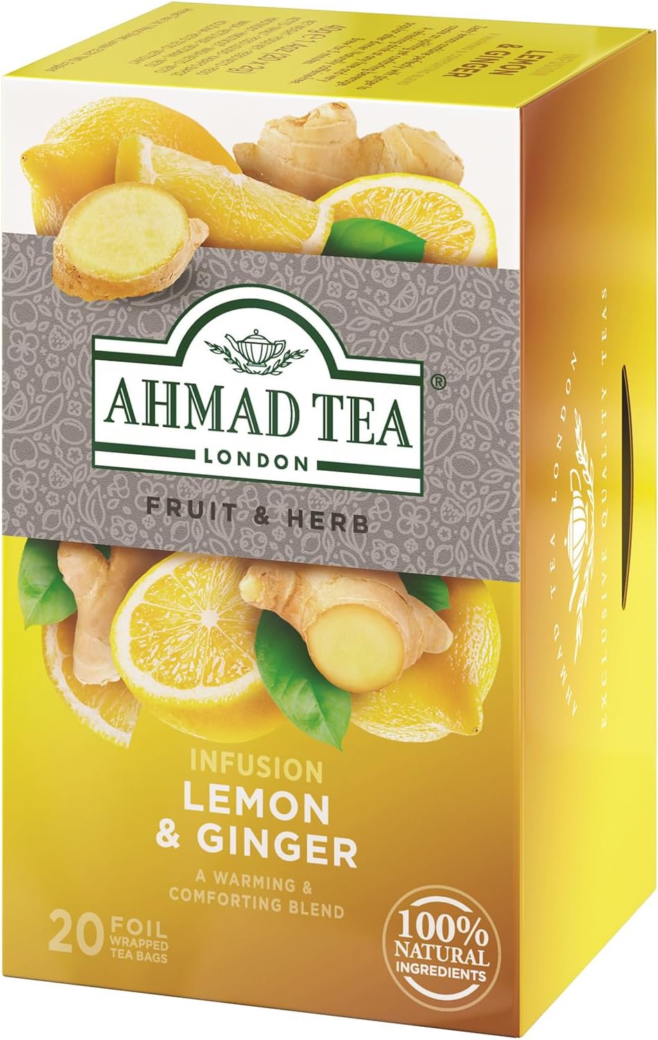 Ahmad Tea Herbal Tea, Lemon & Ginger Teabags, 20 ct (Pack of 1) - Decaffeinated & Sugar-Free