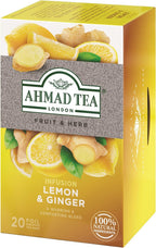 Ahmad Tea Herbal Tea, Lemon & Ginger Teabags, 20 ct (Pack of 1) - Decaffeinated & Sugar-Free