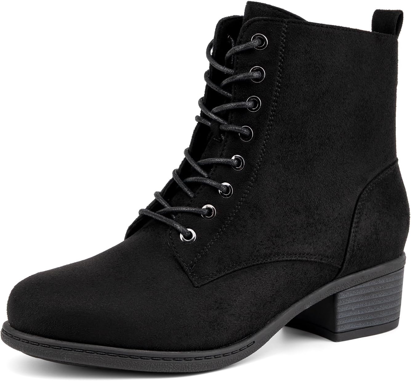 VJH confort Women's Fashion Ankle Boots Low Heels Chunky Lace-up Combat Bootie with Side Zipper