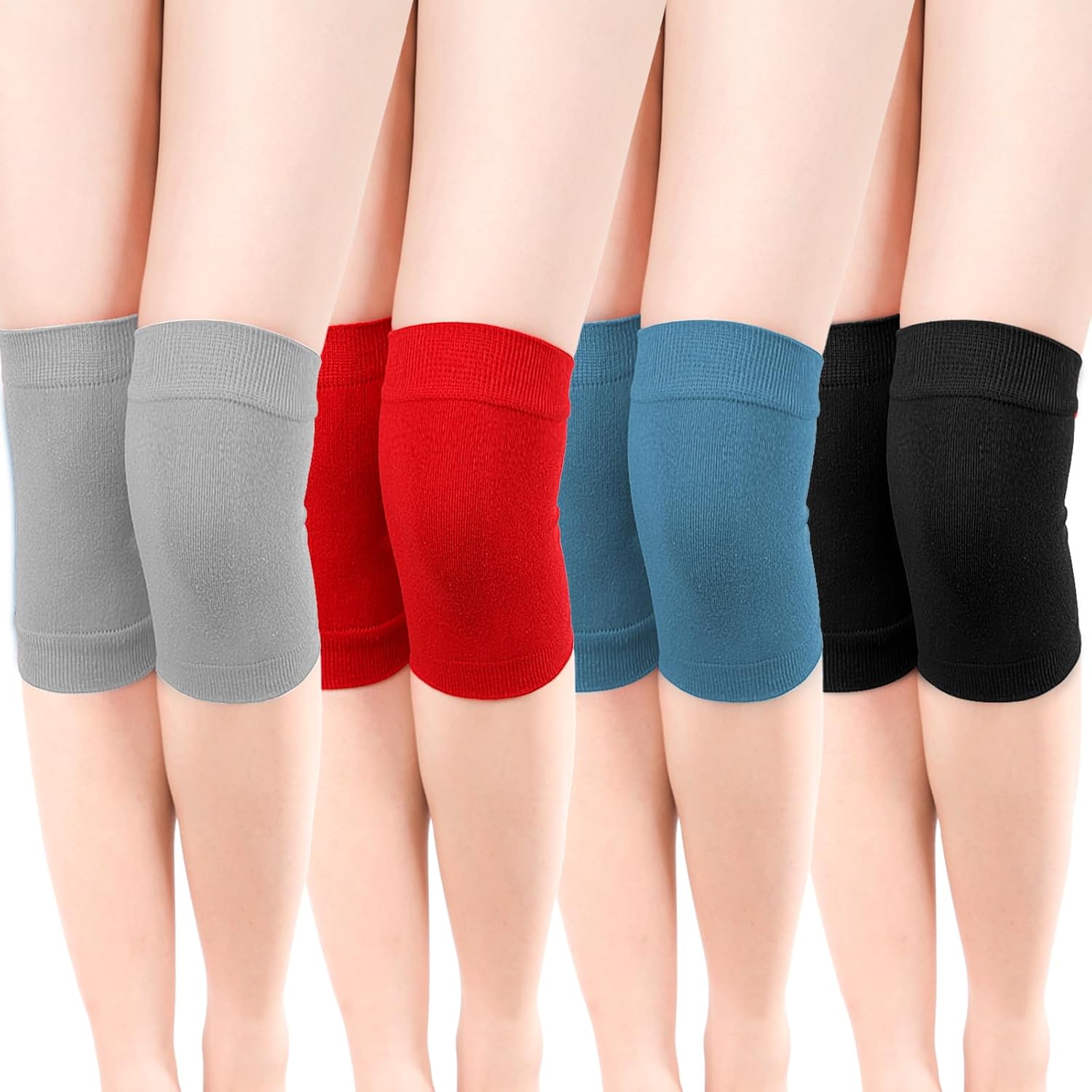 Geyoga 4 Pairs Knee Warmers for Women Men Breathable Leg Warmers Knee Brace Pad Leg Compression Sleeve for Cycling Running(Gray, Black, Red, Peacock Blue,Medium)