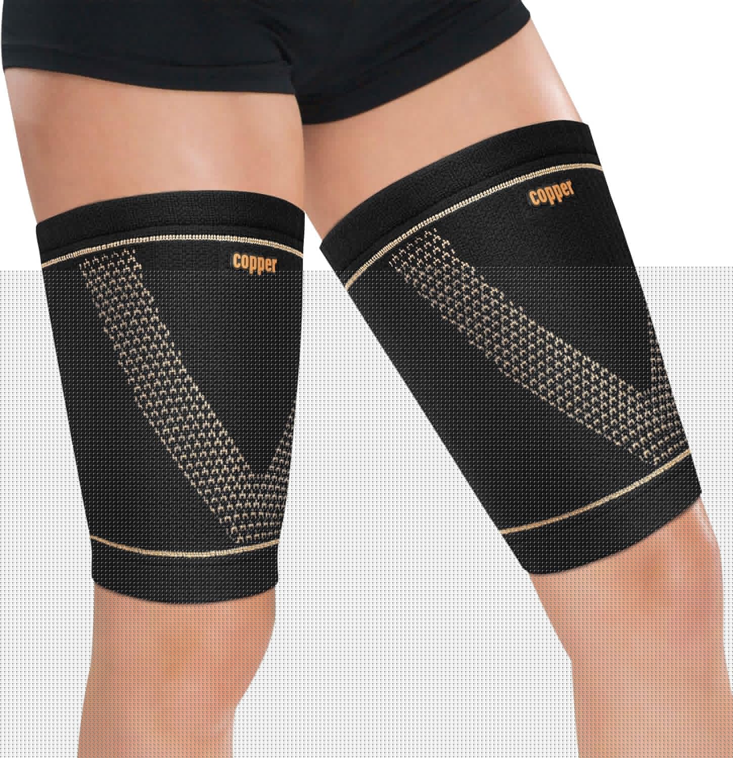Hamstring Compression Sleeve (Pair) – Copper Thigh Support for Women & Men Relieve Groin Pull (Black, Large)