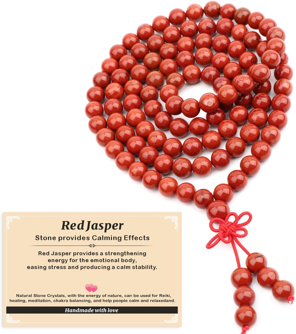 AD Beads 6mm 8mm 108 Prayer Mala Jasper Elastic Bracelet - Handmade Yoga Meditation Healing Power Energy Gifts for Unisex Adult.