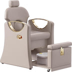 LOUVIXA Pedicure Station for Nail Tech, Reclining Pedicure Chair with Massage Foot Bath, No Plumbing Pedicure Station Unit (Cream Grey)