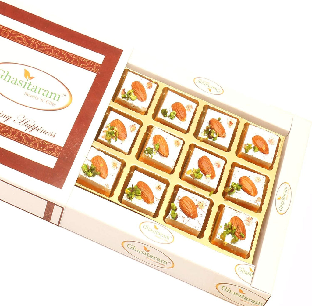 Ghasitaram Gifts Diwali Gifts Sweets - Tirangi Kaju Barfi in White Box