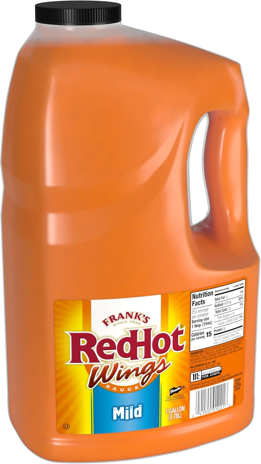 Frank's RedHot Mild Buffalo Wings Sauce, 1 gal - 1 Gallon Bulk Container of Mild Buffalo Hot Sauce with a Balanced Flavor Perfect for Wings, Dressings, Dips and More