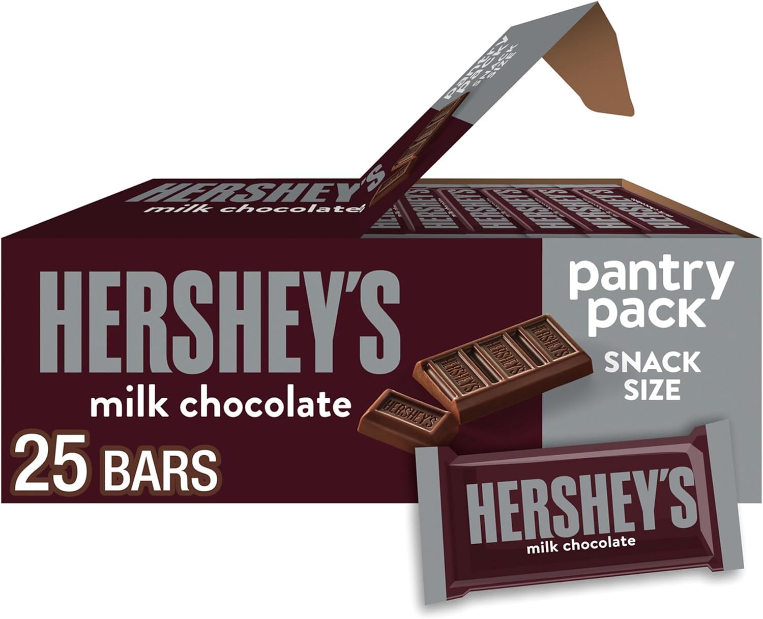 HERSHEY'S Milk Chocolate Snack Size, Candy Bars, 11.25 oz (25 Pieces)