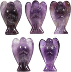 mookaitedecor Set of 5 Amethyst Crystal Angel Figurines, 1.5 inch Mini Guardian Angel Statue Carving Pocket Stone Sculpture for Home Room Office Desk Decoration