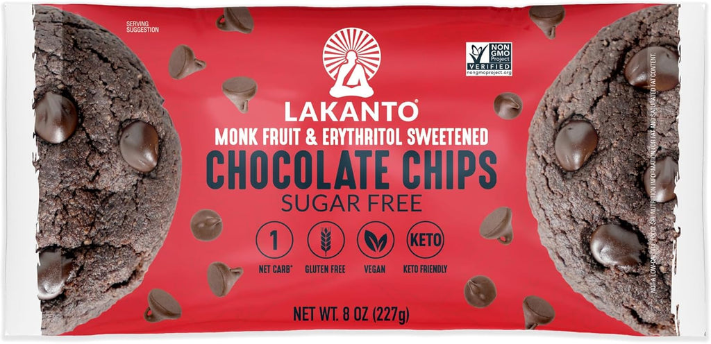 Lakanto Sugar Free Semi Sweet Chocolate Chips - Monk Fruit Sweetener and Erythritol, Perfect for Baking, Pancakes, Muffins, Protein Bites, Melting, Mixing, Snacking, Gluten Free, Vegan (8 oz - Pack of 1)