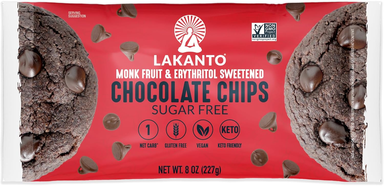 Lakanto Sugar Free Semi Sweet Chocolate Chips - Monk Fruit Sweetener and Erythritol, Perfect for Baking, Pancakes, Muffins, Protein Bites, Melting, Mixing, Snacking, Gluten Free, Vegan (8 oz - Pack of 1)