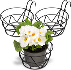 Pumtus 3 Pack Railing Planter Holders, 10'' Round Iron Hanging Fence Pot Basket, Over The Rail Indoor Outdoor Plant Hanger Rack, Black Balcony Flower Stand Shelf for Porch, Railing, Patio, Garden