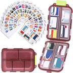 Medicine Pill Organizer With 189 Labels, 10 Compartments Travel Pill Box, Mini Case, Compact Container for Purse (Brown)