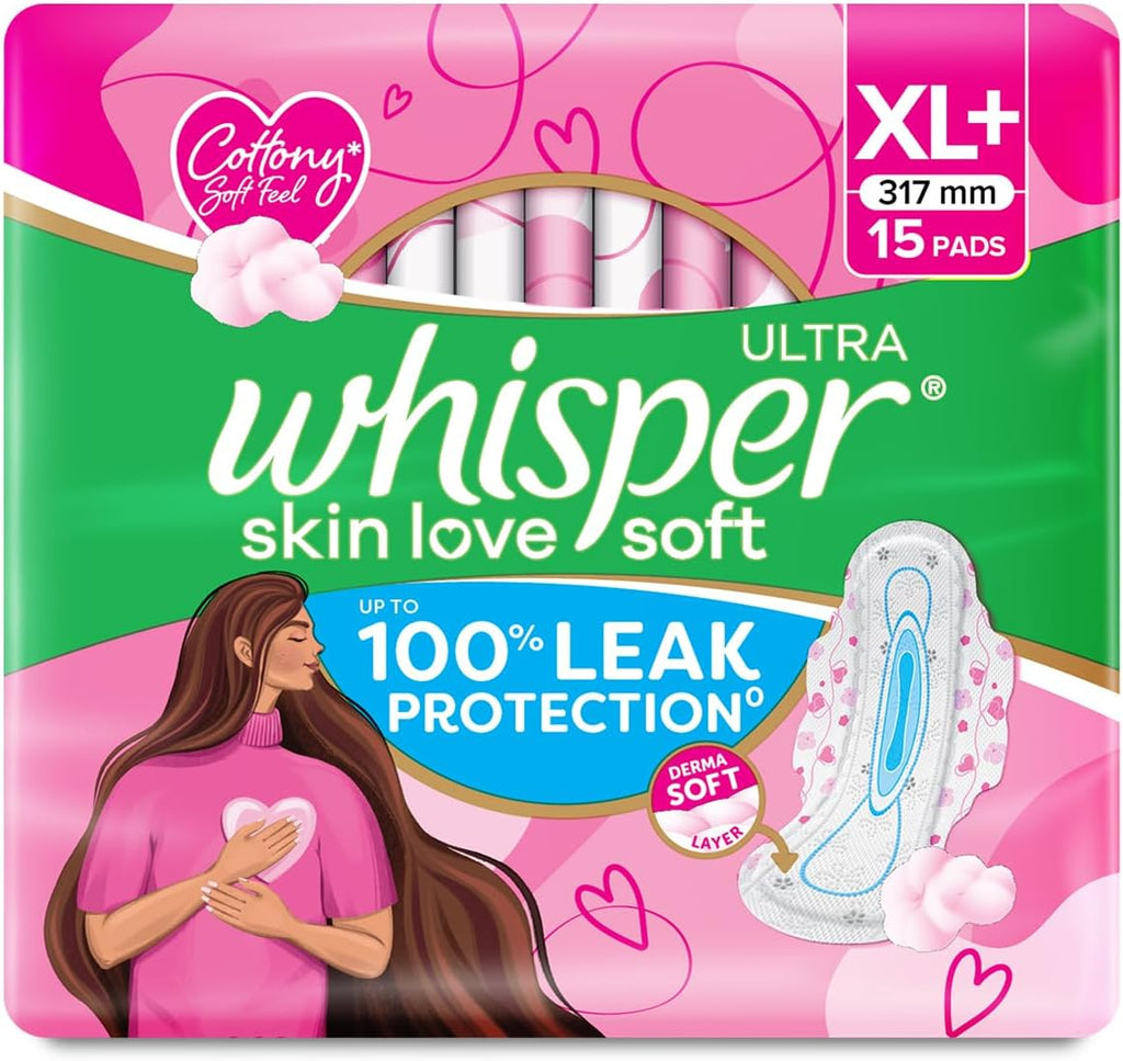Whisper Ultra Soft Sanitary Pads for Women, XL+ 15 Napkins