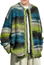 Autumn Winter Men's Hong Kong Style Trendy Loose Casual Color Block Knit Cardigan