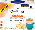 QuikTea Ginger Unsweetened Chai Tea Latte – 10 Count, Bold Ginger Flavor, no preservatives, No Sugar Added – Just Add Hot Water