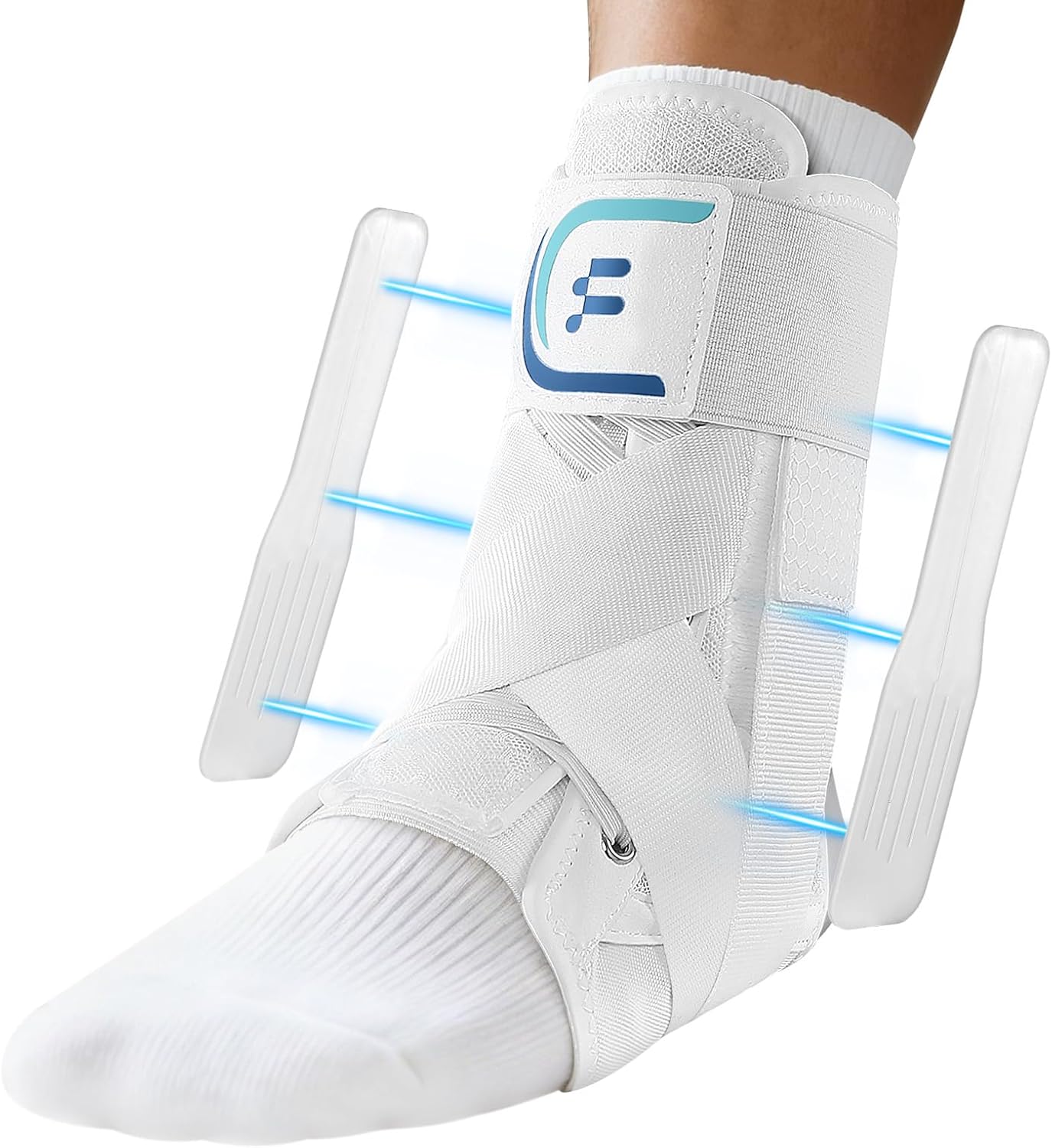 White Quick Lace Up Ankle Brace for Women Men with Removable Splints, Adjustable Ankle Support for Achilles Tendonitis, Ankle Sprain & Swelling Relief for Volleyball, Running & Daily Wear, M
