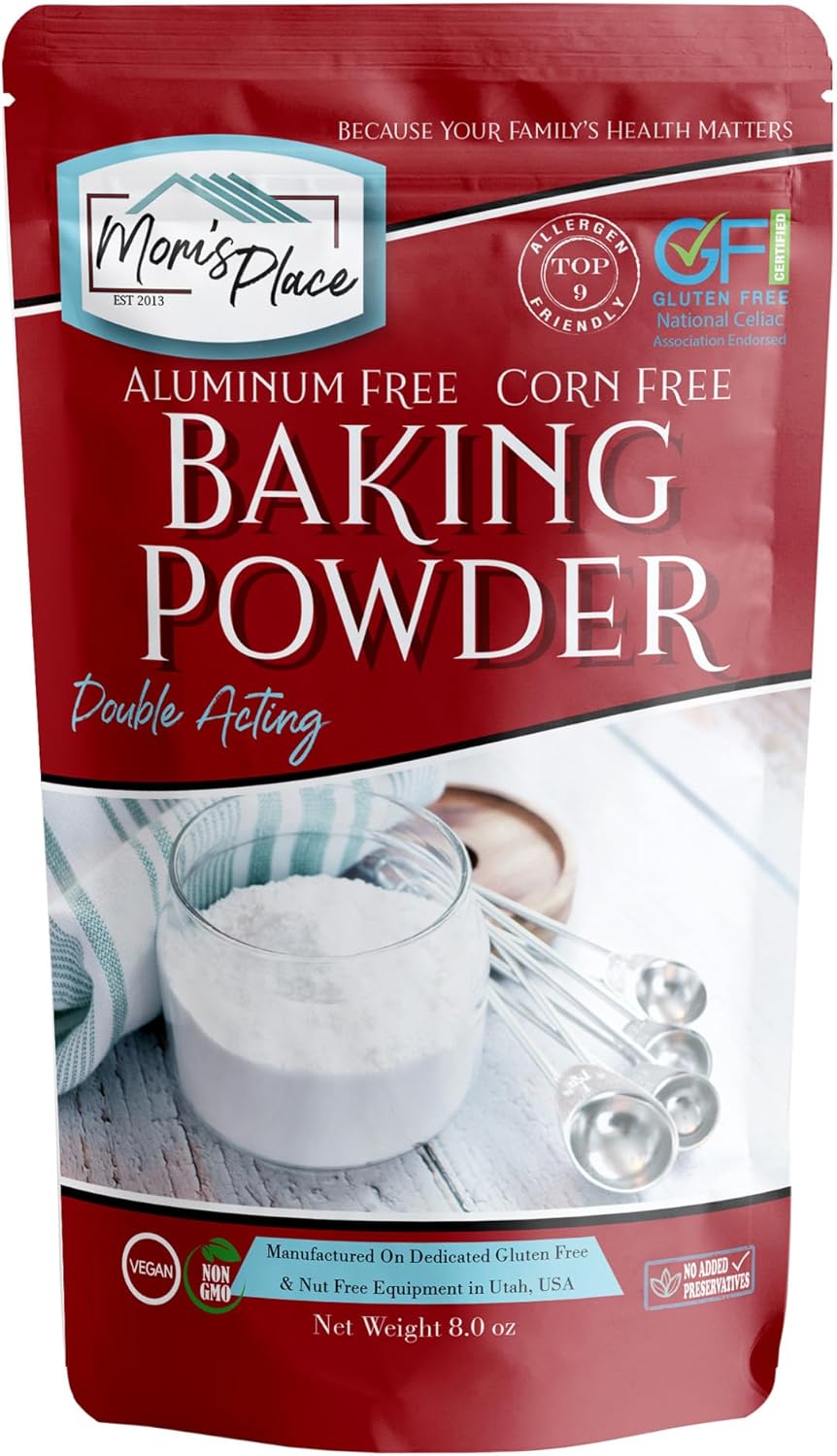 Mom's Place Gluten-Free Double Acting Baking Powder | Corn Free, Aluminum Free, Non-GMO | Perfect for Baking, 8oz Resealable Bag