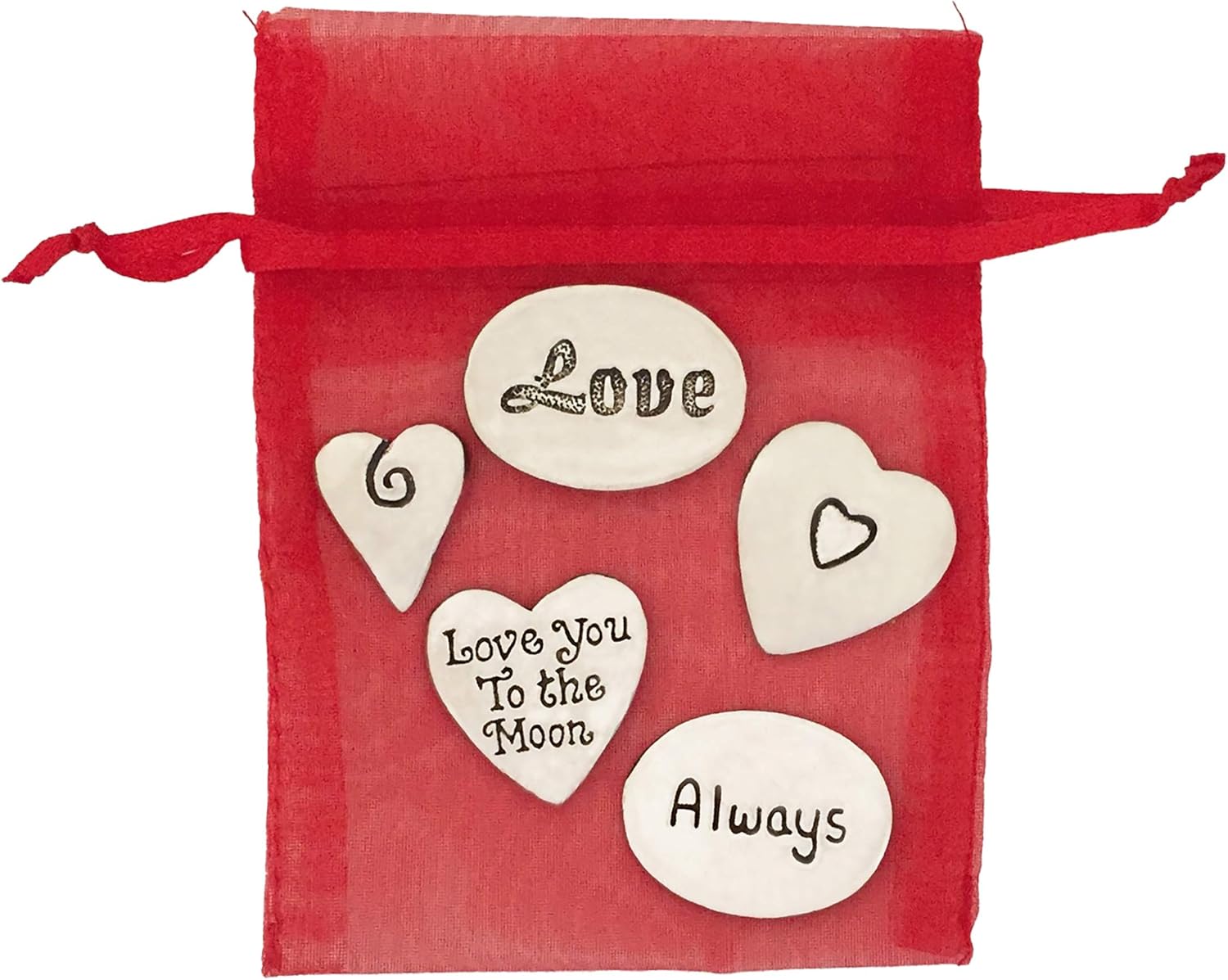 Basic Spirit Hearts Pewter Pocket Charm Token Coin Set of 5 Organza Bag Love Anniversary