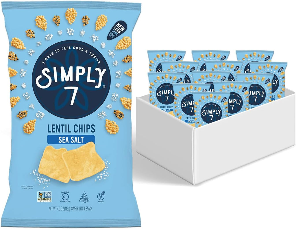 Simply 7 Lentil Chips, Sea Salt, 4-ounce Bags (Pack of 12)