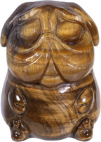 Nupuyai Pack of 2 Natural Crystal Tiger's Eye Stone Pug Dog Statue, Hand Carved Stone Animal Figurine for Home Office Decoration