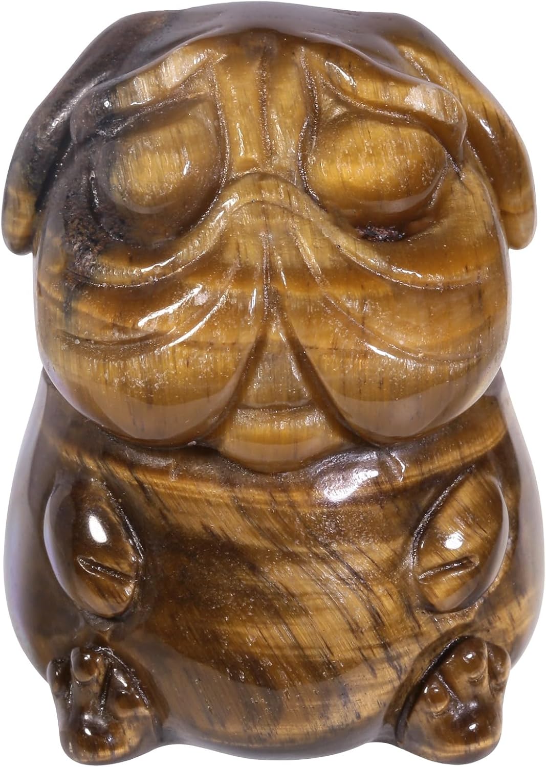 Nupuyai Pack of 2 Natural Crystal Tiger's Eye Stone Pug Dog Statue, Hand Carved Stone Animal Figurine for Home Office Decoration