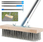 Stainless Steel Deck Brushes for Scrubbing Heavy Duty, 65" Deck Scrub Brush with Long Handle - Concrete Scrub Brush Stiff Metal Bristle Concrete Brush for Cleaning Moss Patio Garage Garden Pool Floor
