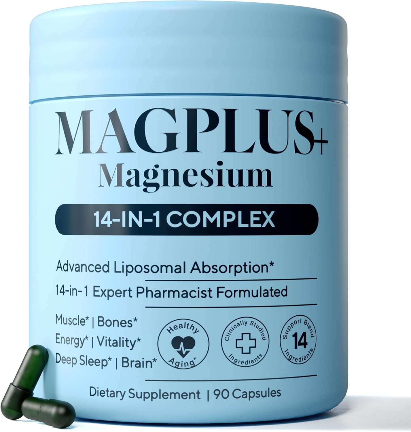 Magnesium Glycinate Complex Supplement, 900mg – 13-in-1 Magnesium L-Threonate, Citrate, Taurate & Malate for Women & Men – Liposomal Chelated Formula – Sleep, Muscle & Brain Support – 90 Capsules