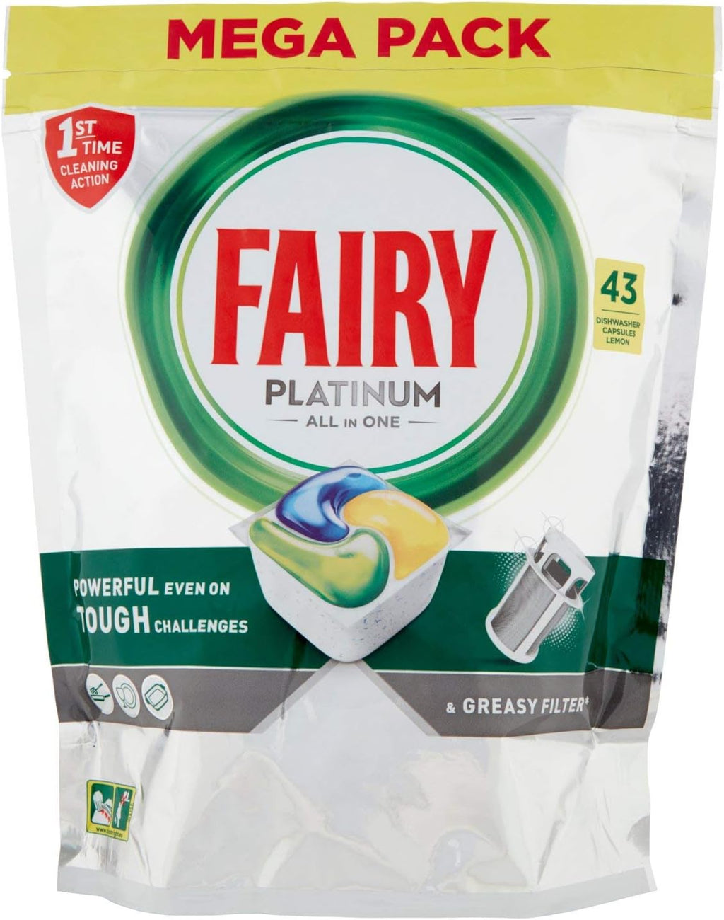 Fairy Platinum Lemon Dishwasher Pads, 43 Capsules
