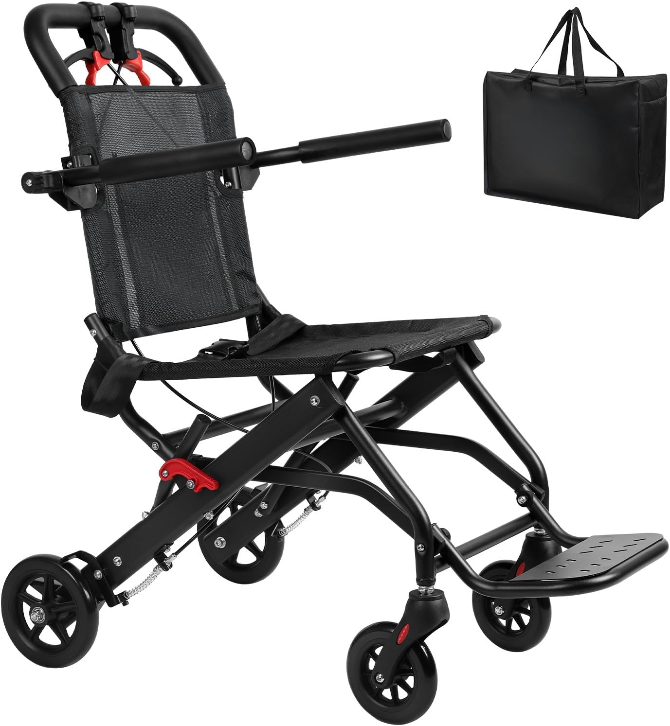 13Lbs Ultra Lightweight Wheelchair for Adults,Foldable Aluminum Transport Chair,Supports 286Lbs,Features Flip-Up Armrests & Locking Brakes,Ideal for Air Travel, Hospital Visits,and Everyday Use Black