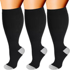 3 Pairs Wide Calf Compression Socks for Women Men 20-30 mmHg Plus Size Knee High Compression Stockings for Pregnancy Sports