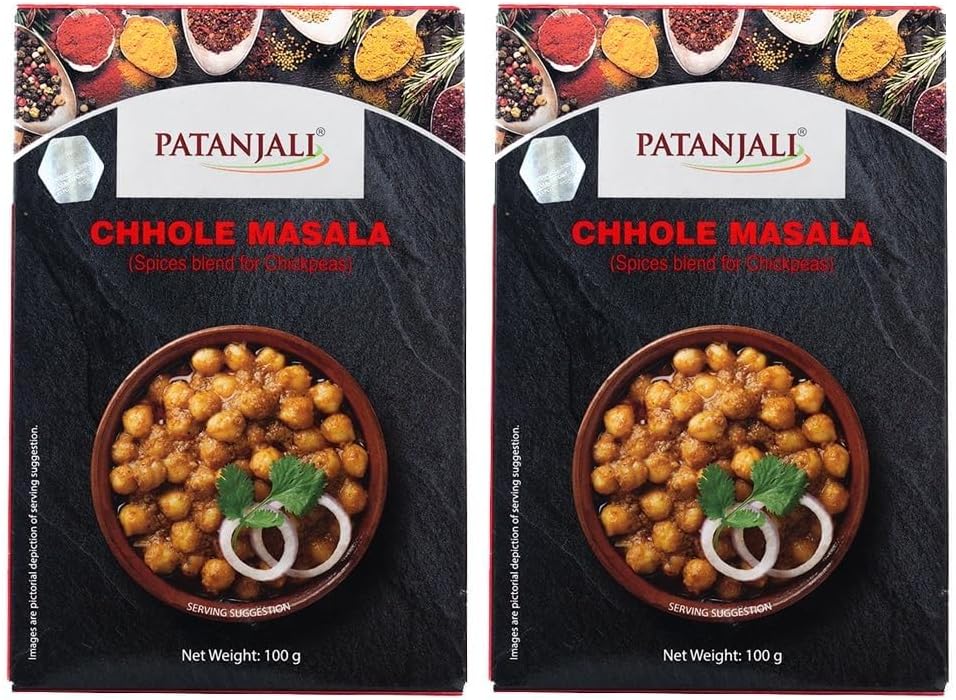 Patanjali Chhole Masala Pack of 2 – 100g / 0.22 lb Each | Authentic Indian Spices Blend for Chickpeas, Curry, and Flavorful Kitchen Recipes