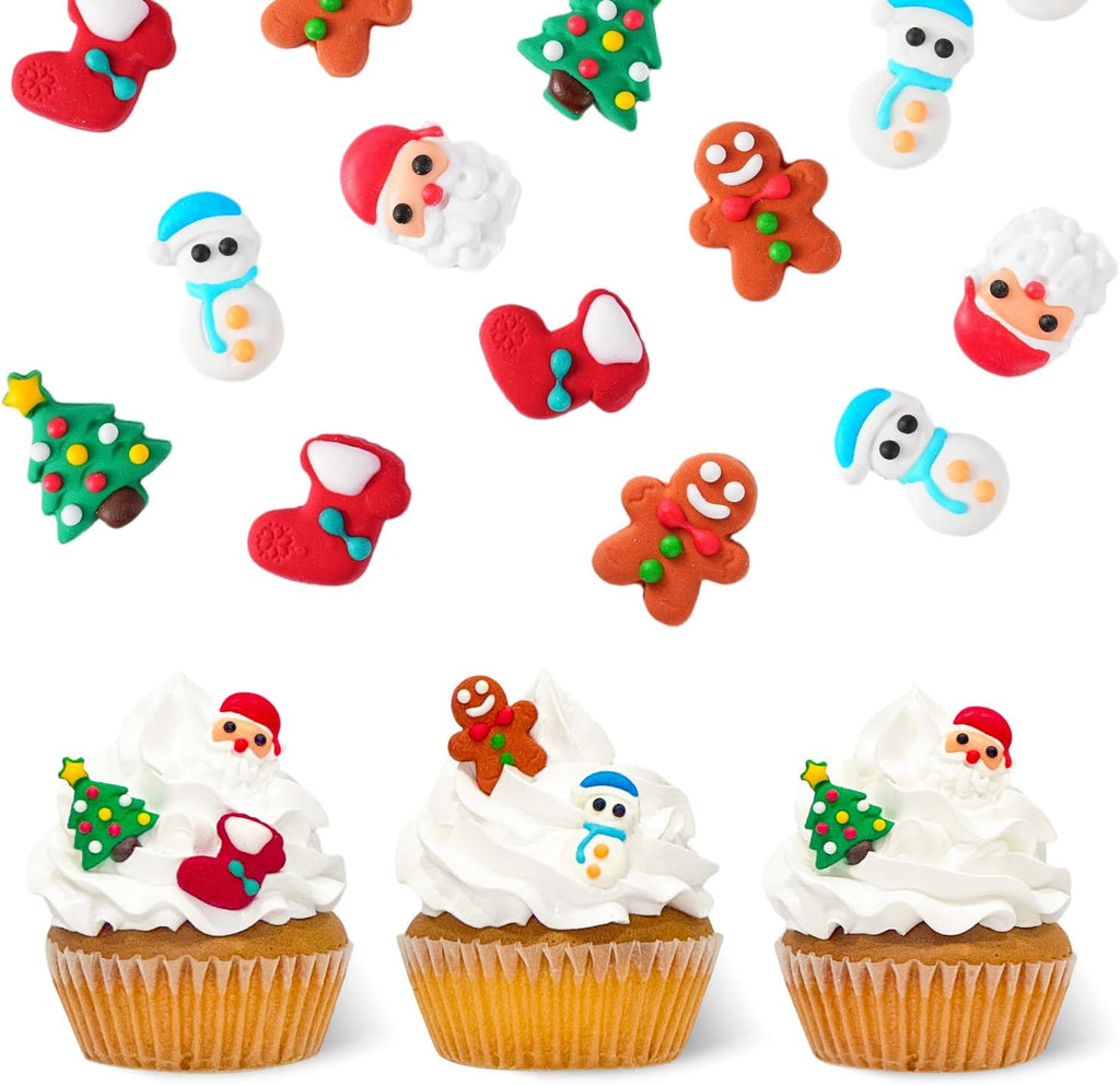 Edible Christmas Cake Decorations, Holiday Cupcake Toppers, Royal Icing Decorations, Gingerbread House Candy Edible Cookies Chocolates Baking Christmas Toppers, 35 pcs