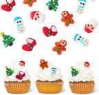 Edible Christmas Cake Decorations, Holiday Cupcake Toppers, Royal Icing Decorations, Gingerbread House Candy Edible Cookies Chocolates Baking Christmas Toppers, 35 pcs