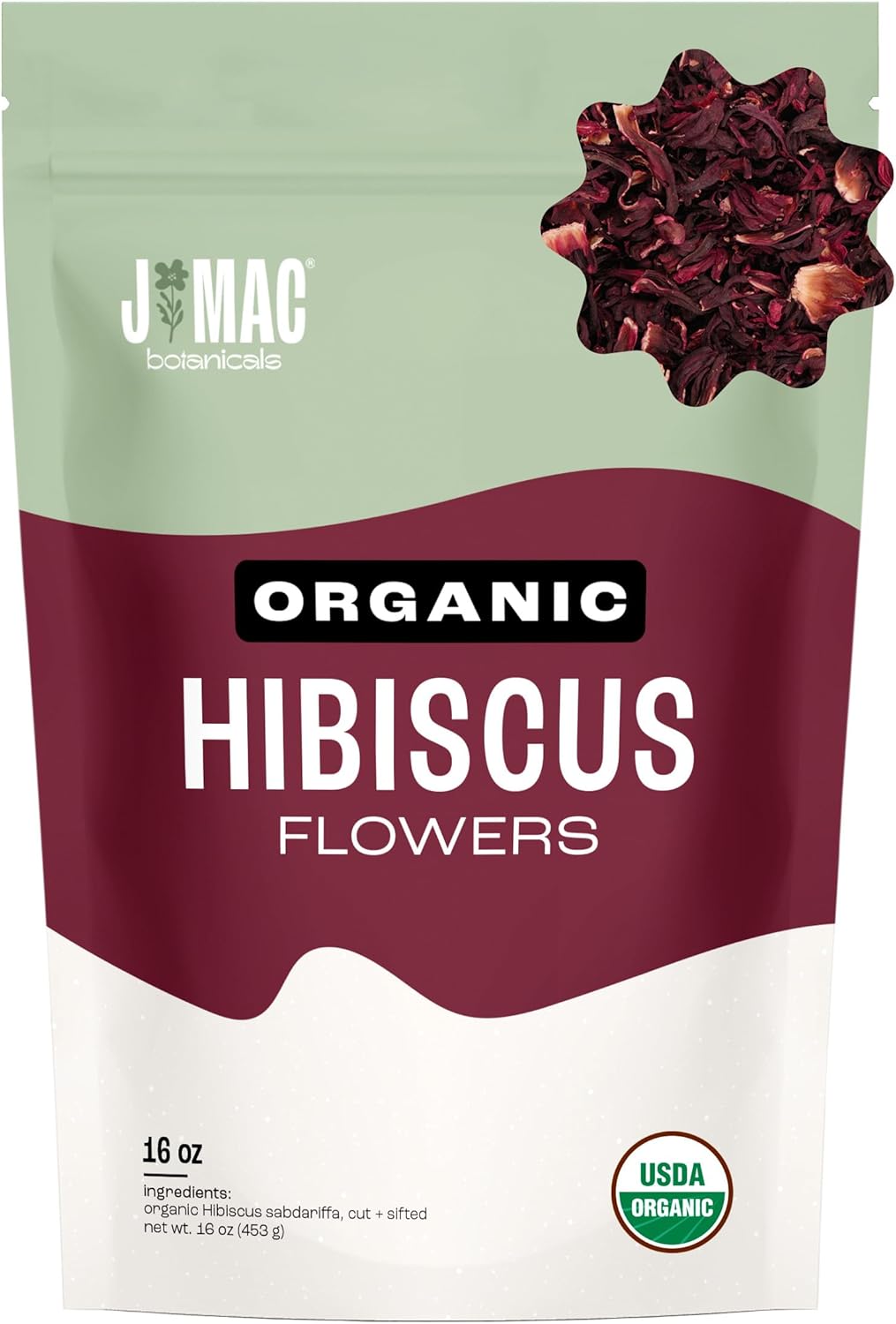 J Mac Botanicals, Certified Organic Hibiscus Flower, loose leaf tea, Flor de Jamaica