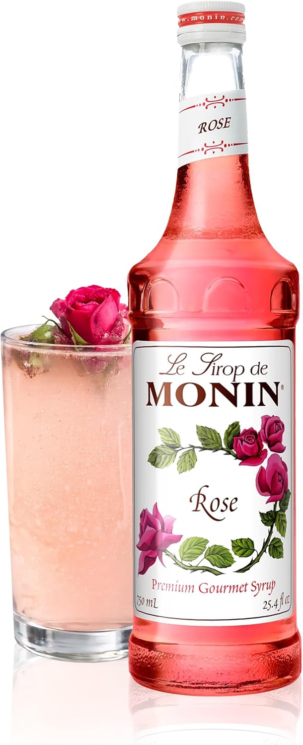 Monin - Rose Syrup, Elegant and Subtle, Great for Cocktails, Mocktails, and Soda, Gluten-Free, Non-GMO (750 ml)