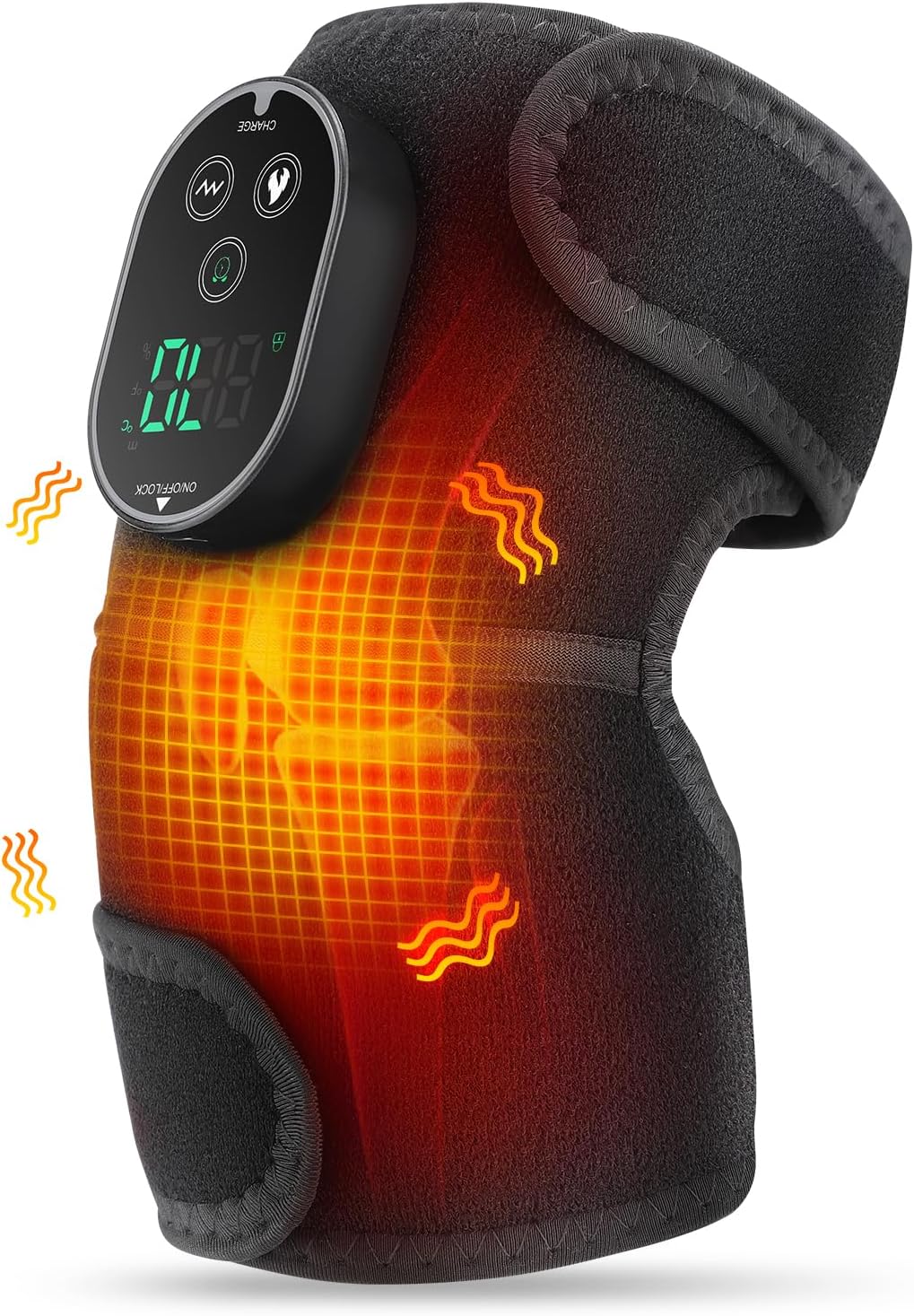 Cordless Heated Knee Massager with Vibration, FSA Eligible HSA, Heated Knee Brace Wrap Heating Shoulder Brace Support Wrap for Knee Elbow, Heating Pad with 6 Heating Levels, 3 Massage Modes&Timer