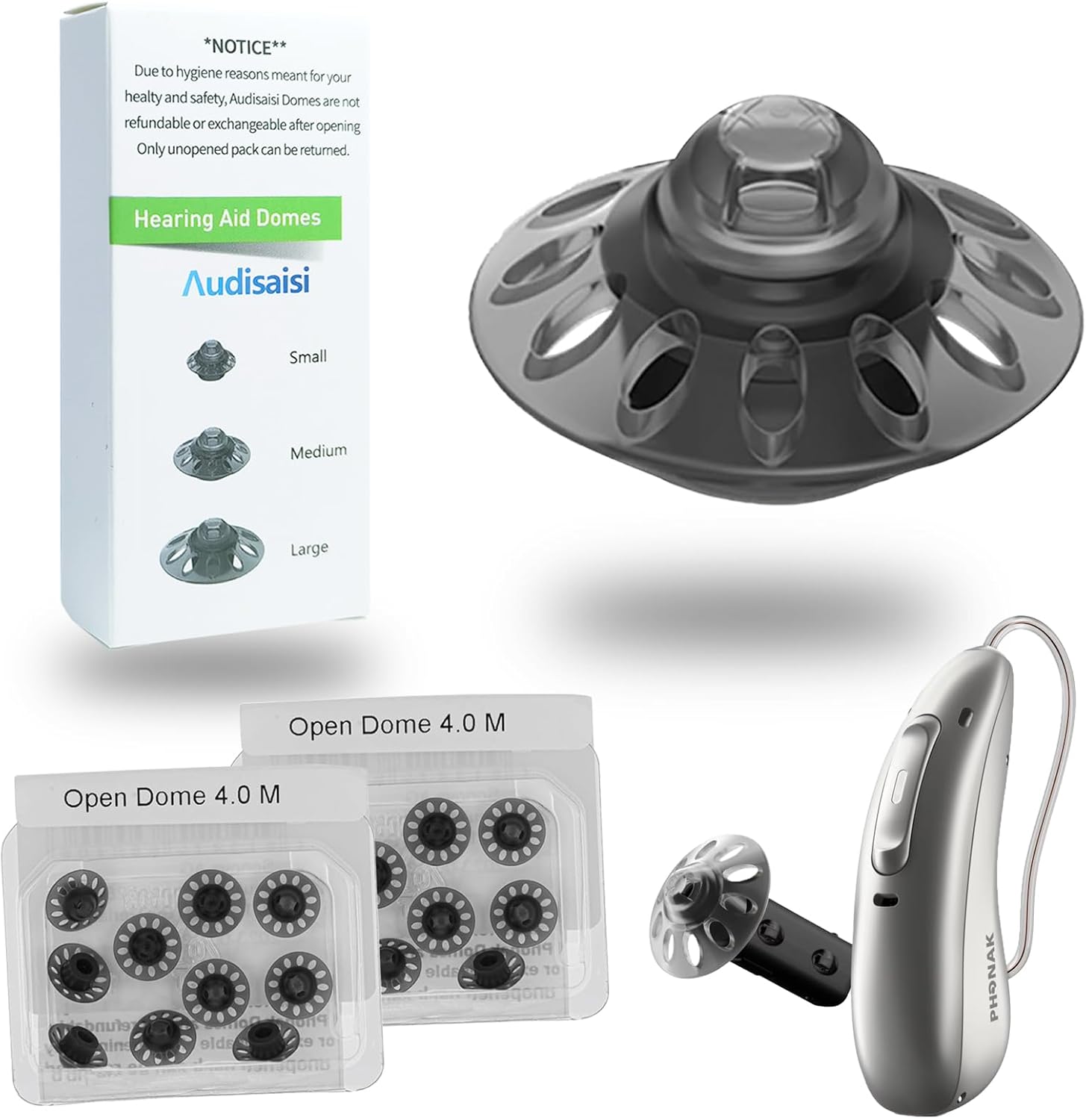 20pcs Phonak Open Hearing Aid Domes Medium Size (0.35 Inch=9mm) Ideal for Phonak Audeo Marvel Paradise Lumity Hearing Aid Accessories,Phonak Hearing Aid Accessories