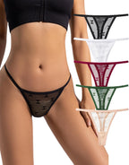 Justgoo G-String Thongs for Women T-back Lace Hollow Out Thongs Sexy Low Waist Underwear Panties 5 Pack