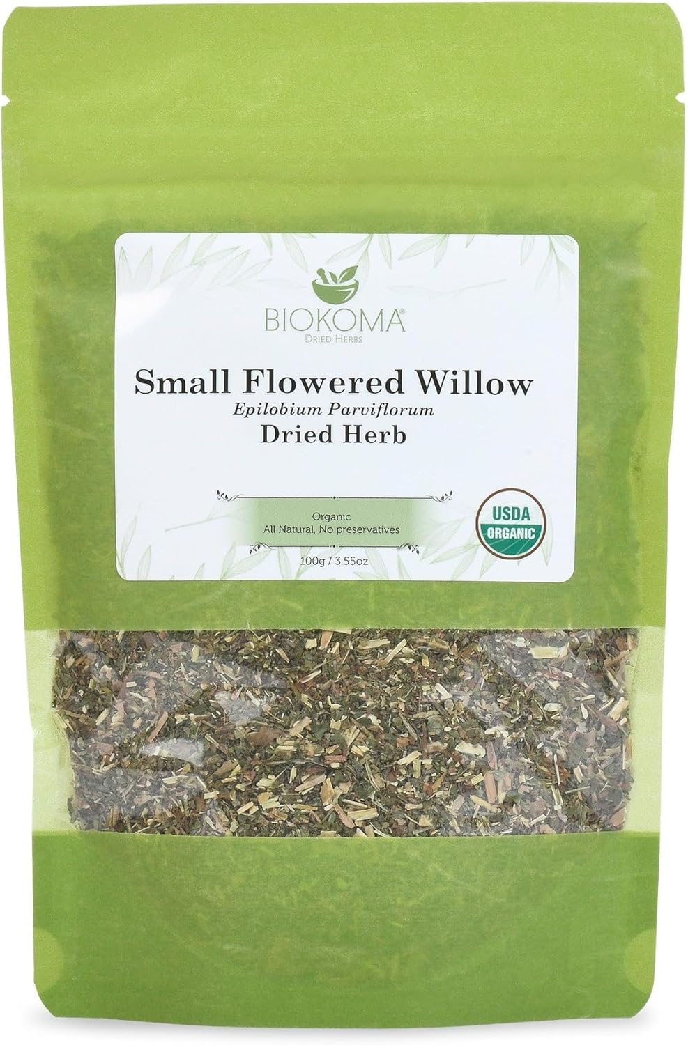 Biokoma Organic Small-Flowered Willow Dried Herb 100g (3.55oz) Epilobium Parviflorum Loose USDA Organic Herbal Tea Urinary Support Prostate Health Resealable Pouch No Additives No Preservatives Kosher