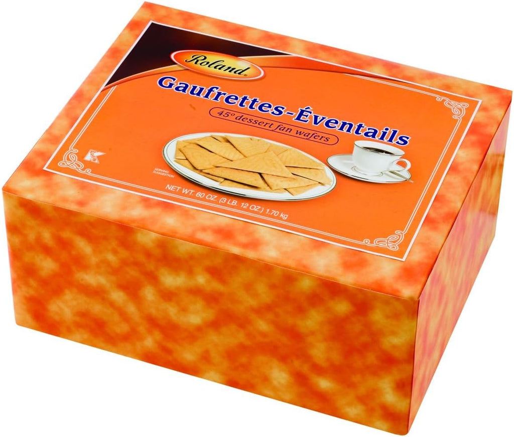 Roland Foods French Eventails, 45 Degree Fan Wafers, Sourced in the USA, 60-Ounce Tin