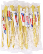 Disposable Toothbrushes with Toothpaste,300 Pack Yellow Hollow Individually Wrapped Disposable Travel Toothbrushes Kit in Bulk for Homeless,Nursing Home,Hotel,Charity