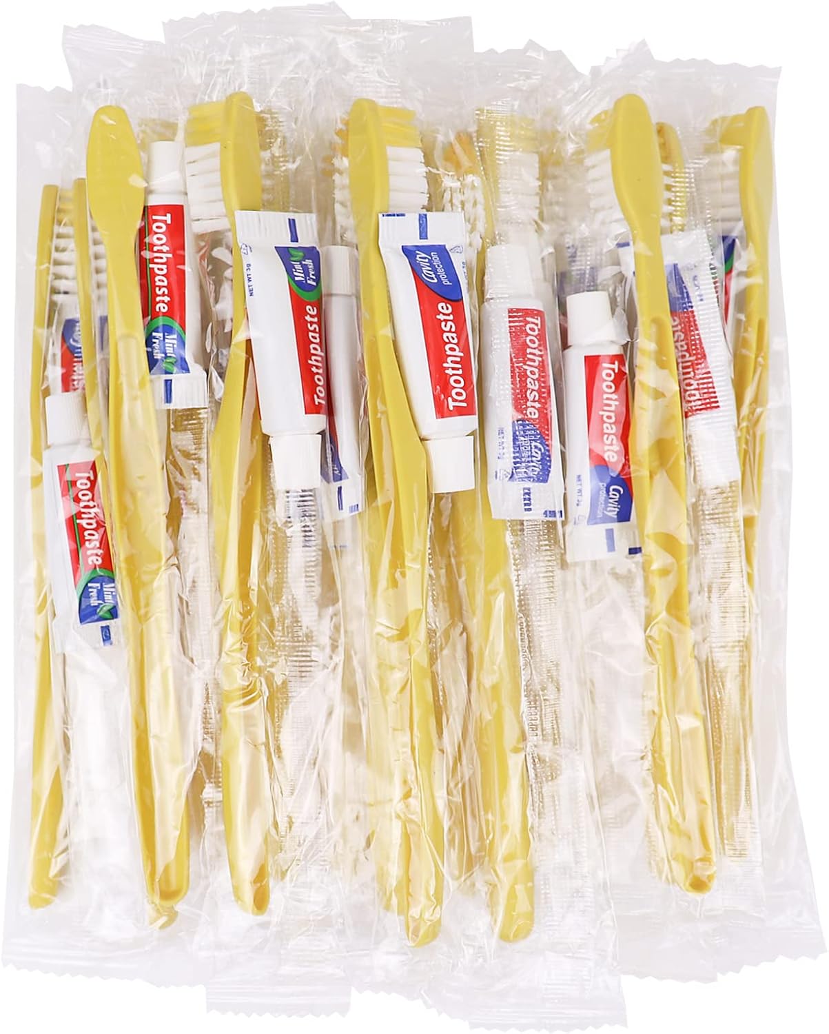 Disposable Toothbrushes with Toothpaste,300 Pack Yellow Hollow Individually Wrapped Disposable Travel Toothbrushes Kit in Bulk for Homeless,Nursing Home,Hotel,Charity